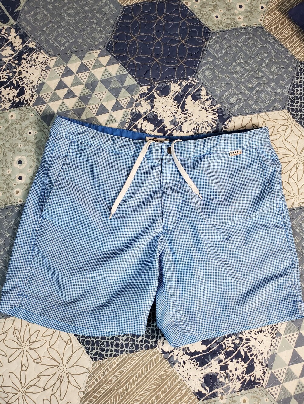 Ibiza Ocean Club Blue Gingham Swim Trunks size 34